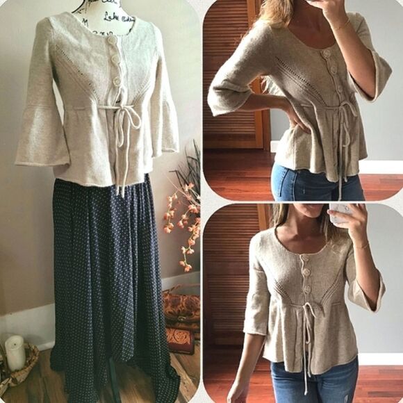 Sarah Spencer Wool/Angora Blend Bell Sleeve Cardigan Large - Picture 8 of 8